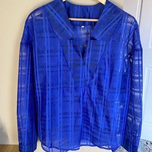 Blue sheer long sleeve top